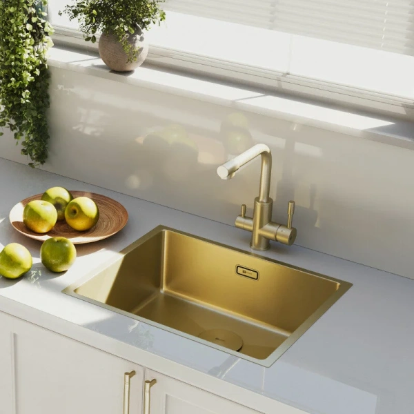 Мойка для кухни Lemark Olanga 54 см светлое золото 9938126 (детальная фотография), из нержавеющей стали, стальные, металлические