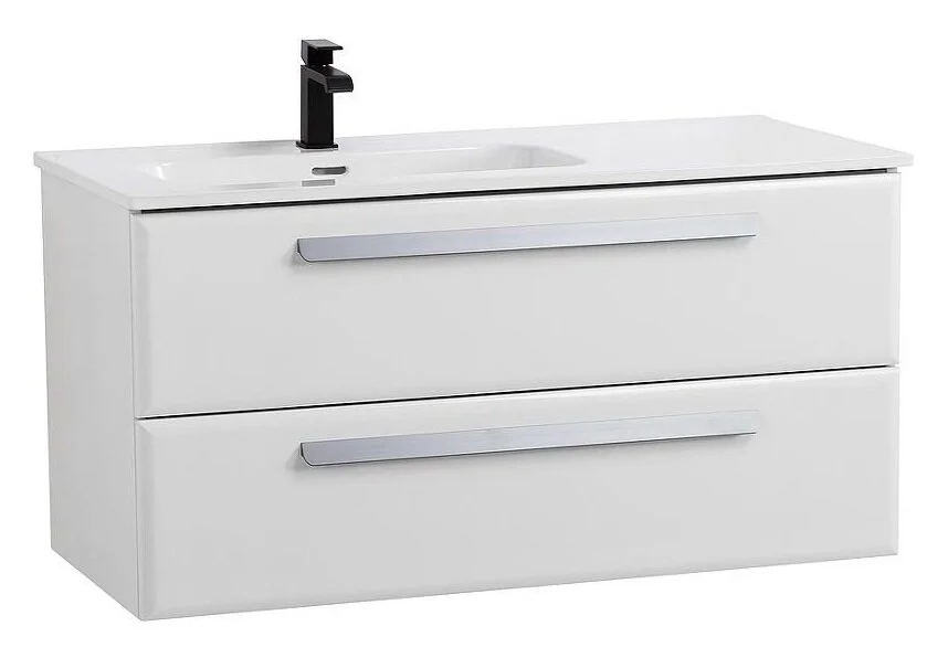 Тумба под раковину подвесная Cezares Eco 100 см Bianco Lucido, правосторонняя ECO-CER-N-1000-2C-SO-BL-R (детальная фотография), подвесная, пристенная