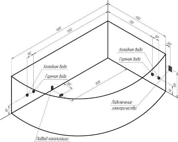 Акриловая ванна Радомир Алари 2-01-0-1-1-218/2-01-0-2-1-218, 168 х 120 см, L/R, с каркасом, белая (детальная фотография), асимметричные