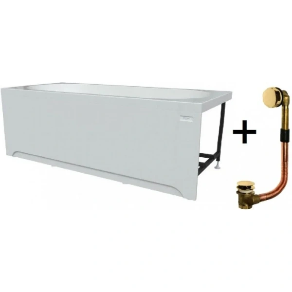Акриловая ванна Радомир Прованс 1-01-3-0-1-187К, 170 x 90 см, каркас, фронтальный экран, сифон, слив-перелив автомат в комплекте, белая/золото (детальная фотография), прямоугольные