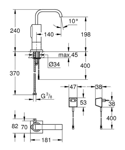 Смеситель для раковины бесконтактный Grohe Allure E 36095000 (детальная фотография), для раковины