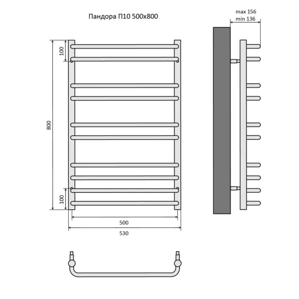 Полотенцесушитель водяной Акватек Пандора 50x80 см хром AQ RRС1080CH (детальная фотография), современные, hi-tech