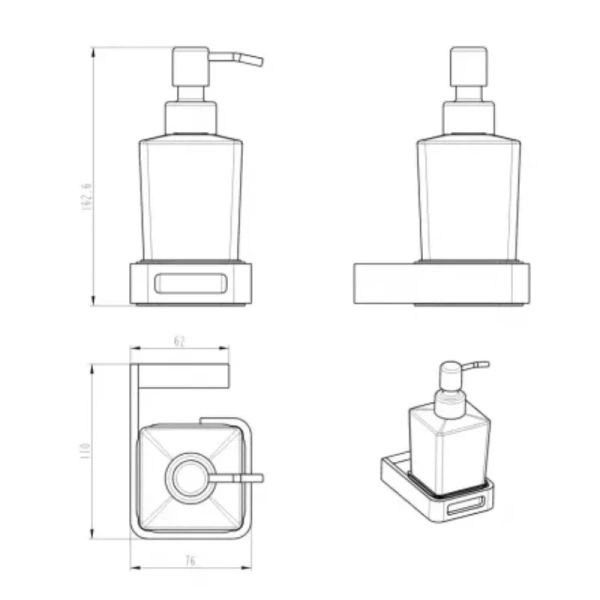 Дозатор для мыла Boheme Q Shine Gun Metall 10957-SGM (детальная фотография), современные, hi-tech