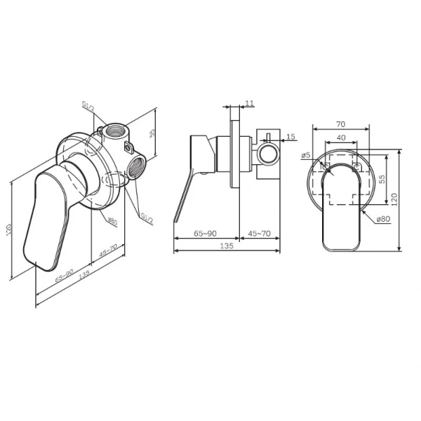 Смеситель для душа Am.Pm X-Joy чёрный F85A65022 (детальная фотография), для душа