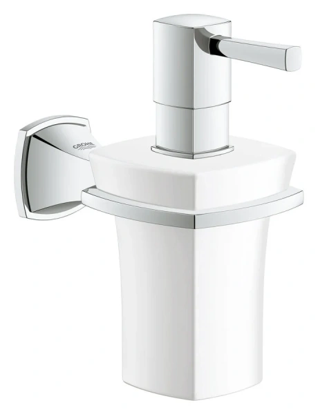 Дозатор жидкого мыла для ванной, хром-золото, Grohe Grandera 40627IG0 (детальная фотография) index_2