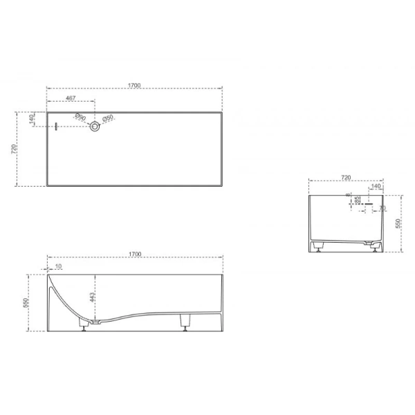 Ванна из искусственного камня Abber Stein 170х72 см в комплекте с ножками AS9640-1.7 (детальная фотография), искусственный камень