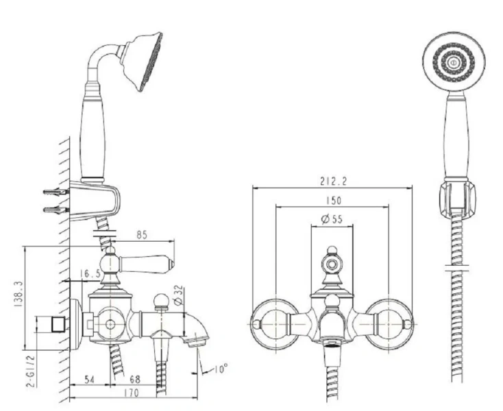 Смеситель для ванны Bravat Art F675109G-B (детальная фотография), для ванны