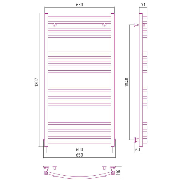 Полотенцесушитель водяной Сунержа Аркус 60х120 см без покрытия 00-0251-1260 (детальная фотография), хром