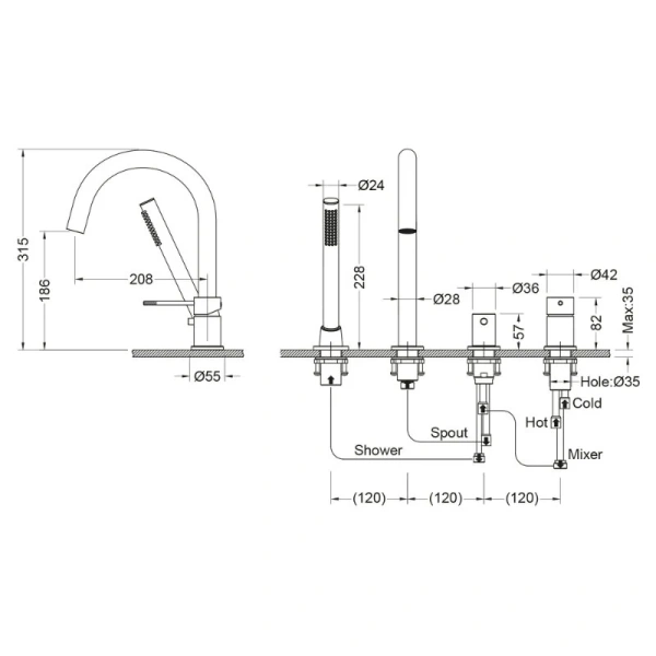 Смеситель для ванны Timo Saona белый матовый 2320/16Y (детальная фотография), для ванны