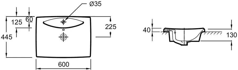 Раковина Jacob Delafon Escale 60 см белая, встраиваемая E1289-00 (детальная фотография), современные, hi-tech