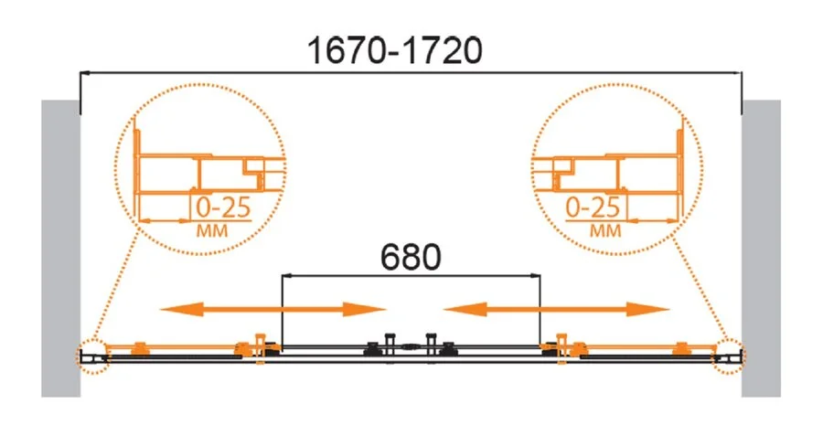 Душевая дверь в нишу Cezares Molveno 170 см стекло прозрачное профиль золото MOLVENO-BF-2-170-C-BORO-IV (детальная фотография), современные, hi-tech