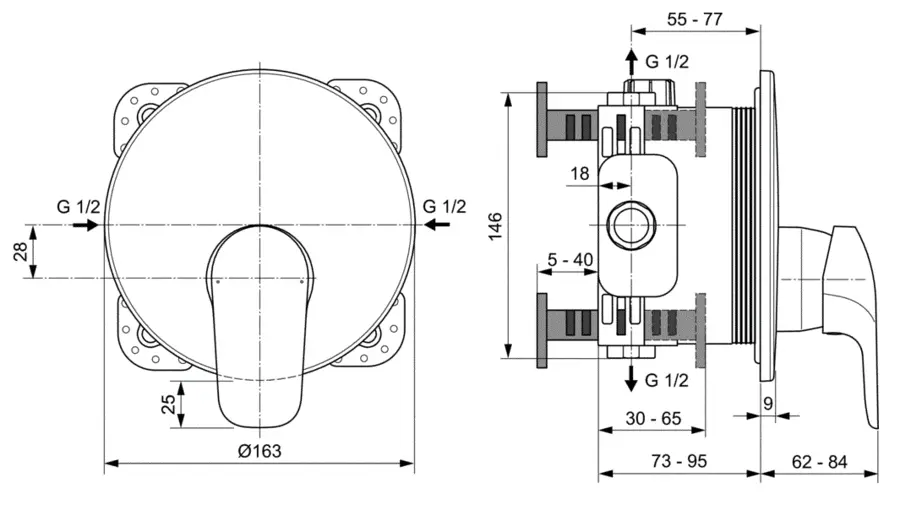 Смеситель для душа Ideal Standard Ceraflex A6724 встраиваемый (детальная фотография), для душа