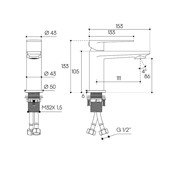 Смеситель для раковины Aqueduto LINHA хром LIN0100 (детальная фотография), для раковины