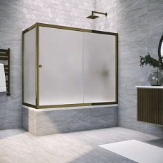 Душевая шторка на ванную профиль бронза стекло сатин Vegas-glass