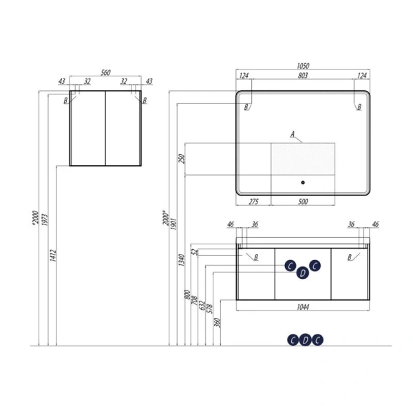 Тумба под раковину подвесная Акватон Шерилл 105 см белая 1A206301SH010 (детальная фотография), в наличии