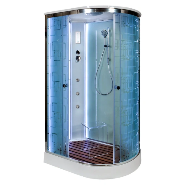 Душевая кабина Deto EM 120x80 см асимметричная EM1512RLED+GM (детальная фотография), со средним поддоном