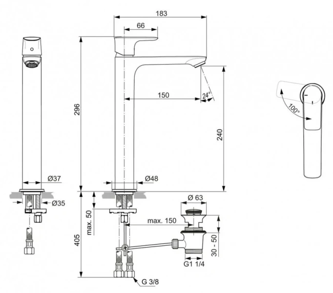 Смеситель для раковины Ideal Standard Connect Air хром A7026AA (детальная фотография), для раковины