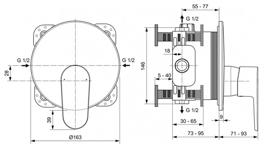 Смеситель для душа Ideal Standard Cerafine O A7349 однорычажный (детальная фотография), для душа