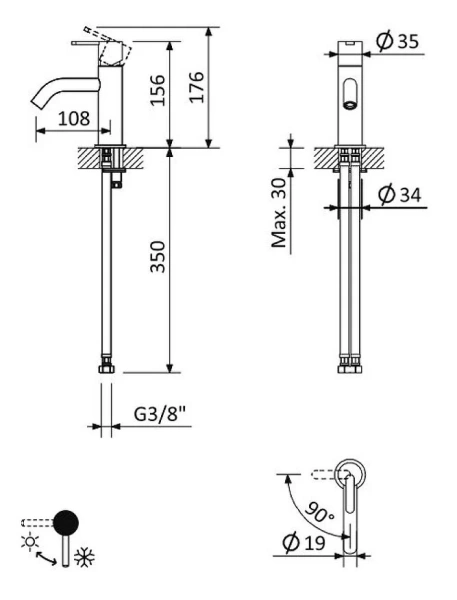 Смеситель для раковины Cezares Leaf без донного клапана LEAF-LSM2-L-01-W0 (детальная фотография), для раковины