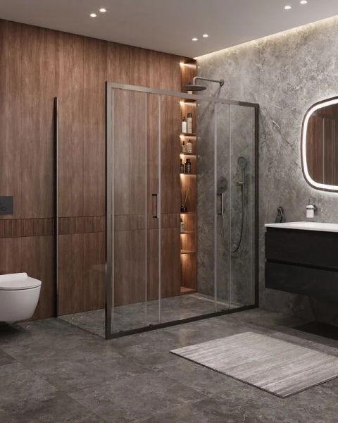 Душевой уголок Cezares Molveno 170х90 см стекло прозрачное профиль оружейная сталь MOLVENO-AH-2/1-170/90-C-GM-IV (детальная фотография), другие