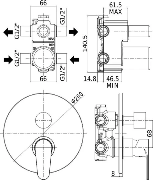 Смеситель для душа Paffoni Green с внутренней частью GR018CR (детальная фотография), для душа