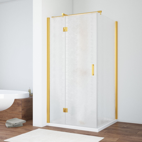 Душевой уголок профиль золотой стекло шиншилла Vegas-glass AFP-Fis TUR NOVO 100*80 09 02 L (детальная фотография)