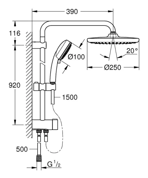 Душевая стойка Grohe Tempesta Cosmopolitan настенная 26675000 (детальная фотография), современные, hi-tech