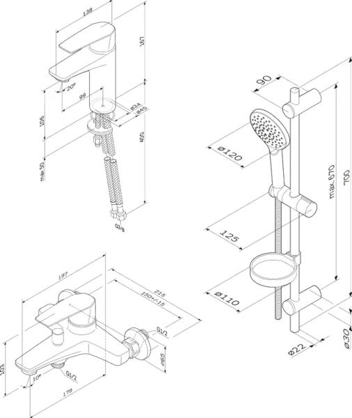 Душевой комплект Am.Pm Gem хром глянцевый F40990A00 (детальная фотография), по запросу index_1
