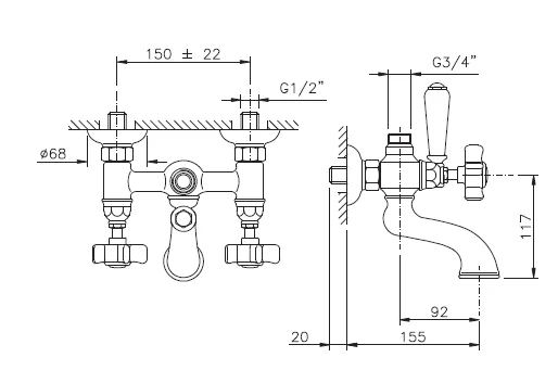 Смеситель для ванны, тёмная бронза, Nicolazzi D.Anglaises 1400DB18 (детальная фотография), для ванны