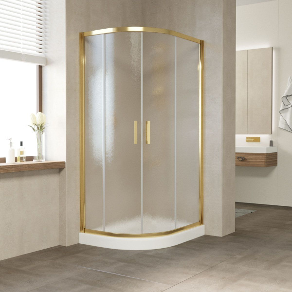 Душевой уголок профиль золотой стекло шиншилла Vegas-glass ZS-F 100*80 09 02 (детальная фотография)