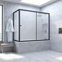 Душевая шторка на ванную профиль черный матовый стекло сатин Vegas-glass