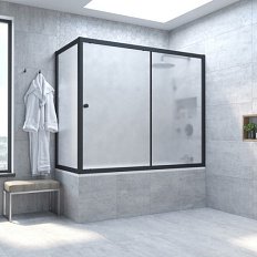 Душевая шторка на ванную профиль черный матовый стекло сатин Vegas-glass