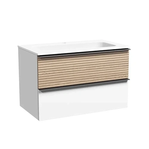 Тумба под раковину подвесная Sancos Delta 80 см дуб светлый/белая - фото 1