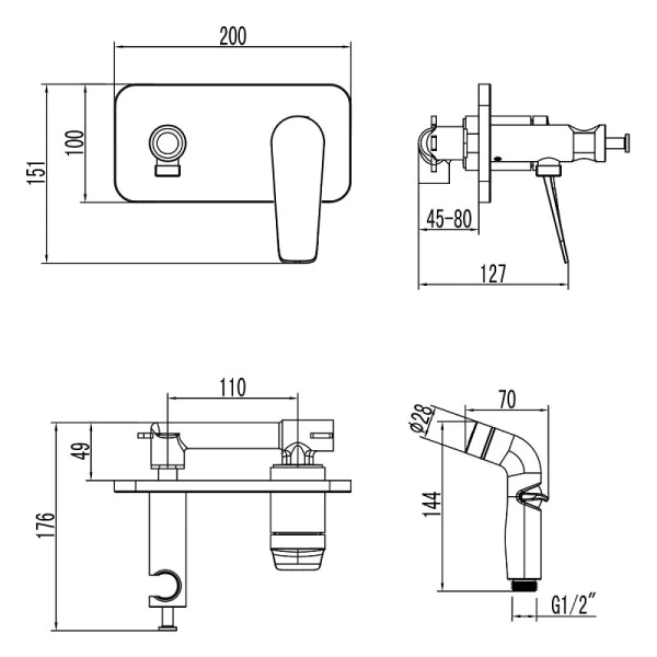 Гигиенический душ со смесителем Lemark Bronx черный LM3720BL (детальная фотография), для туалета