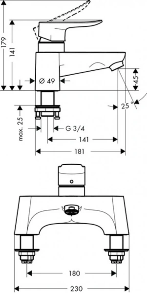 Смеситель для ванны Hansgrohe Metris хром 31423000 (детальная фотография), для ванны
