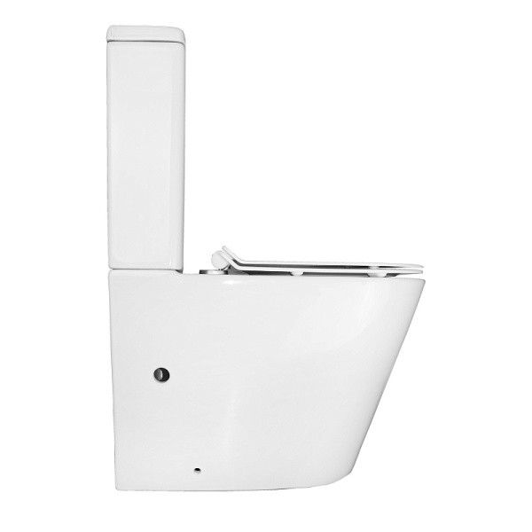 Унитаз компакт Azario Vetro безободковый AZ-2149 (детальная фотография), безободковые, сиденье с микролифтом , с антивсплеском, компакт, низкие