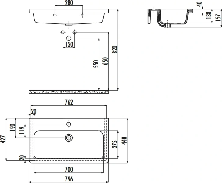 Раковина Creavit Ipek 80 см прямоугольная IP080-00CB00E-0000 (детальная фотография), современные, hi-tech