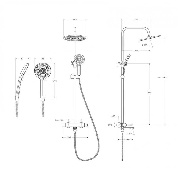 Душевая стойка Cezares Lux хром LUX-CVD-01 (детальная фотография), современные, hi-tech