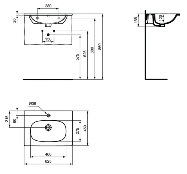 Раковина Ideal Standard Tesi 60 см белая матовая T3510V1 (детальная фотография), современные, hi-tech
