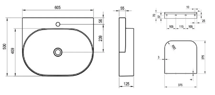 Раковина Ravak Yard 60 см керамическая XJX01260002 (детальная фотография), современные, hi-tech