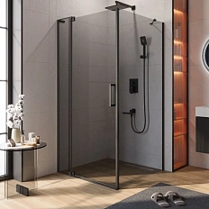 Душевой уголок Cezares Slider 100х100 см стекло серое профиль чёрный