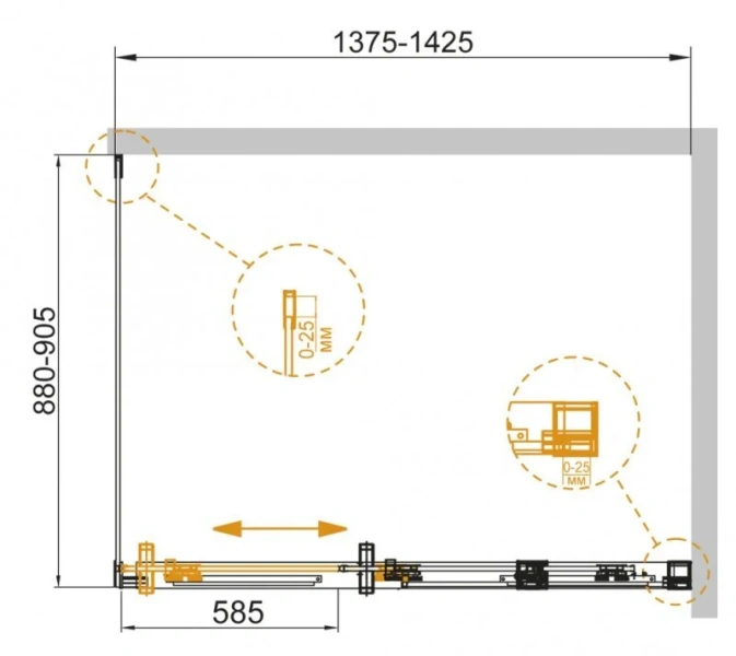 Душевой уголок Cezares Duet Soft 140х90 см прозрачное стекло, профиль хром DUET SOFT-AH-1-140/90-C-Cr (детальная фотография), прямоугольные