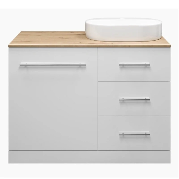 Тумба под раковину напольная Misty Респект 120 см белая/дуб артизан правая Э-Рес01120-13ЯП (детальная фотография), современная, hi-tech