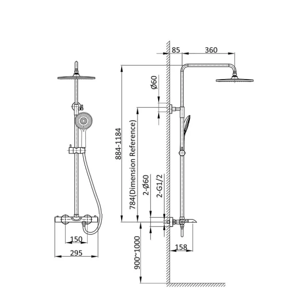 Душевая стойка Vincea Esse черная VSFS-1E1TMB (детальная фотография), современные, hi-tech