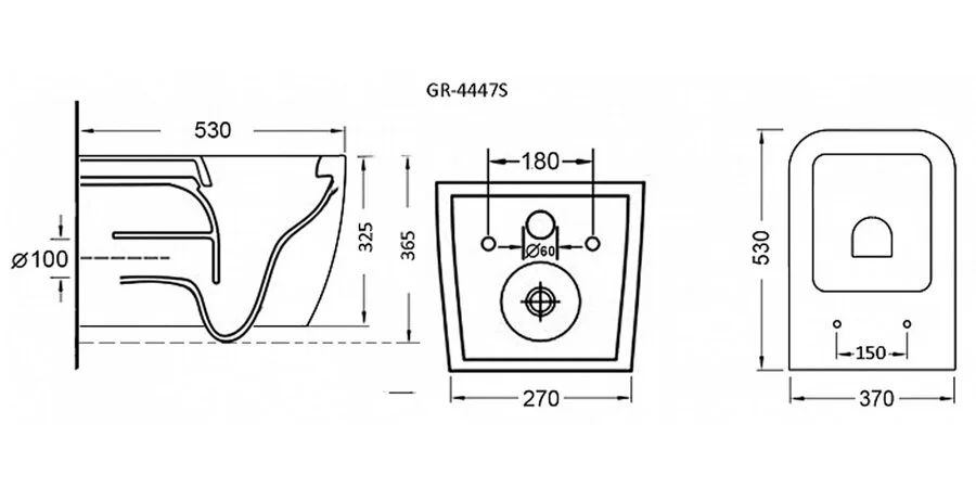 Унитаз подвесной Grossman безободковый GR-4447S (детальная фотография), современные, hi-tech, прямоугольные