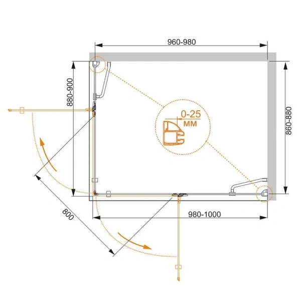 Душевой уголок Cezares Bergamo 100х90 см правосторонний BERGAMO-W-AH-2-100/90-C-Cr-R (детальная фотография), хром