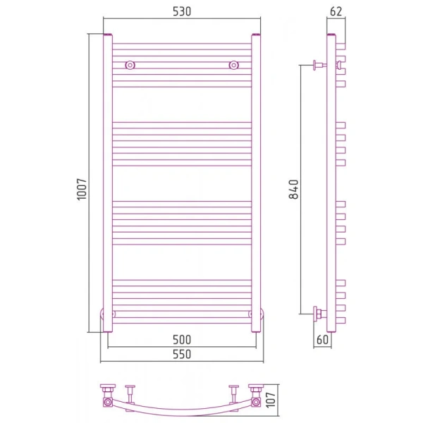 Полотенцесушитель водяной Сунержа Аркус 50х100 см сатин 071-0251-1050 (детальная фотография), современные, hi-tech