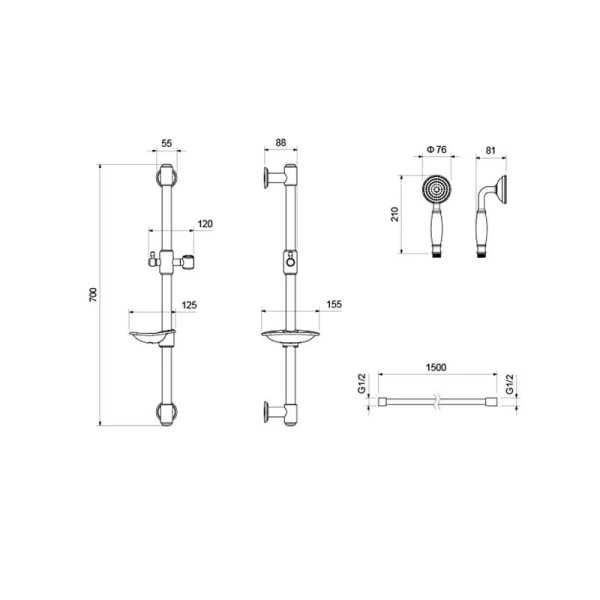 Душевой комплект Акватек Классик черный матовый AQ1530MB (детальная фотография), классические, ретро