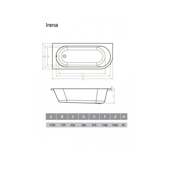 Ванна акриловая Vayer Irena 170 х 72,5 см, правая, цвет белый, Гл000026132 (детальная фотография), акриловые