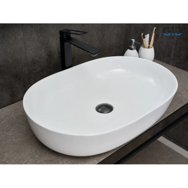 Раковина GID Lago D1348 61 см белая 51204 (детальная фотография), накладные (на столешницу)